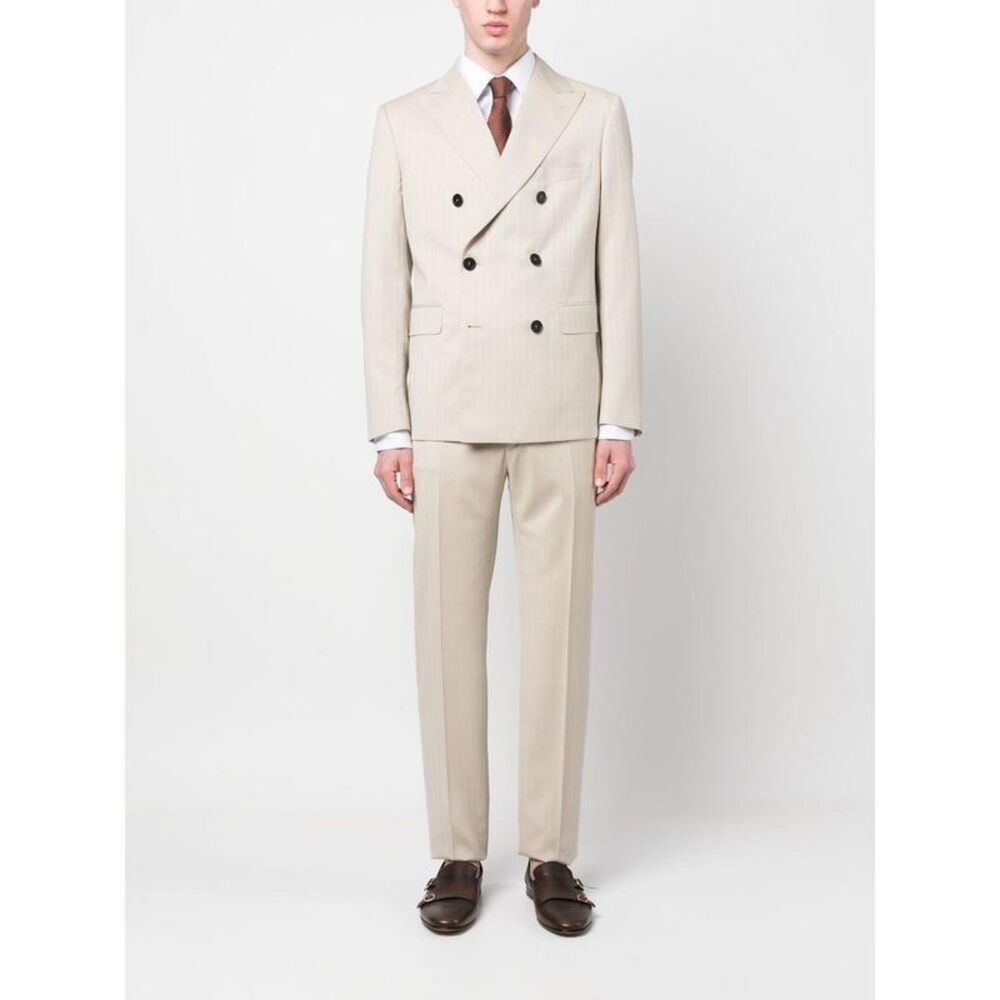 TONELLO Men's Tailored Double-Breasted Suit Men Beige Suits